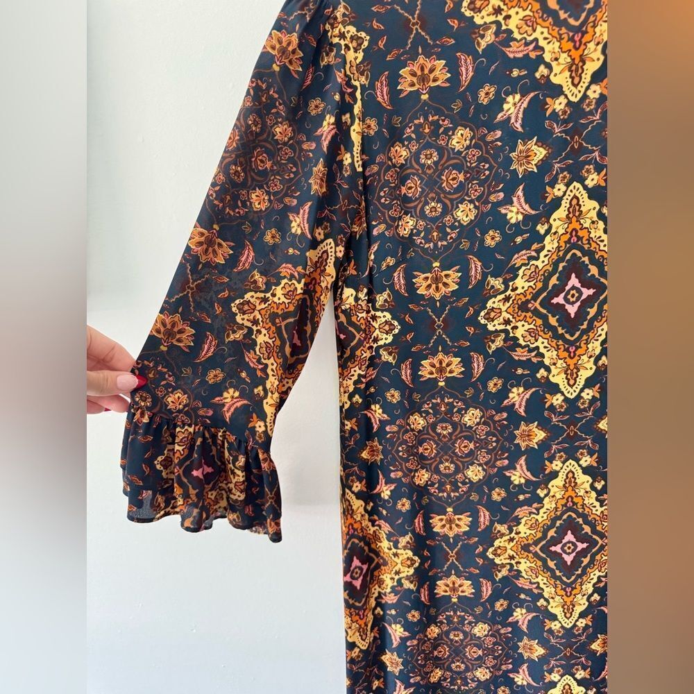 Anthropologie x Kachel Silk Blend Navy Printed Midi Dress Size 6 - Picture 4 of 7